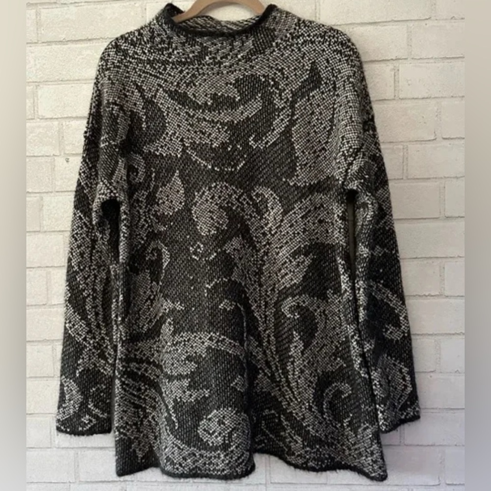 Peruvian Connection Black and Gray Cowl Neck Sweater